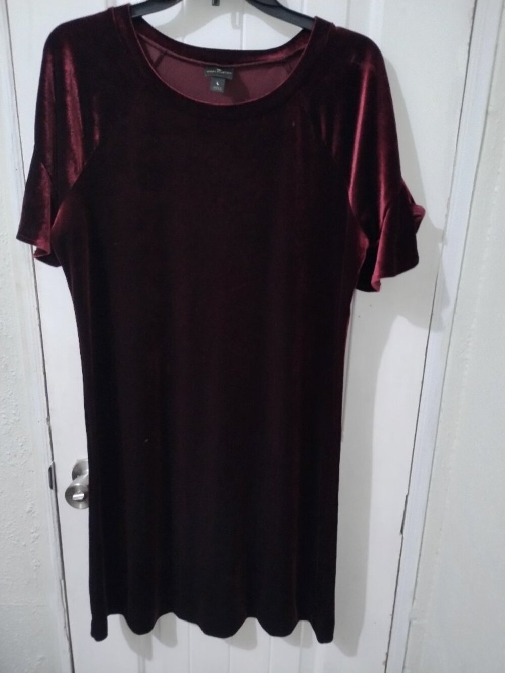 Worthington Burgundy Velvet Sleeve Shift Dress L Holiday Dinner Cocktail Wedding